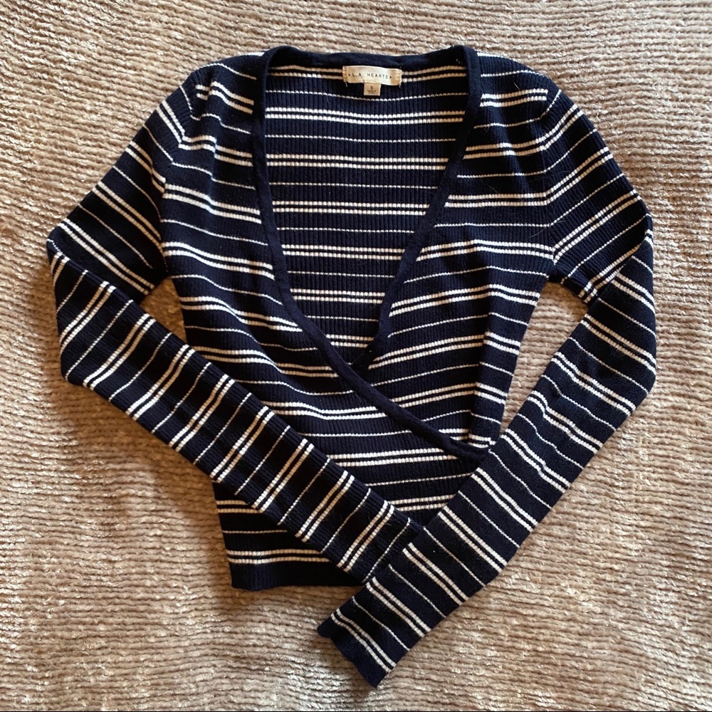 LA Hearts Striped V-Neck Sweater
